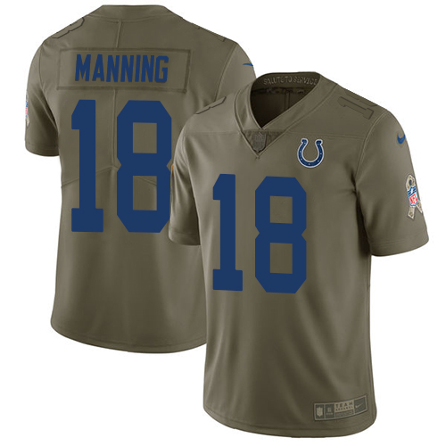 Nike Colts #18 Peyton Manning Olive Men's Stitched NFL Limited Salute to Service Jersey - Click Image to Close